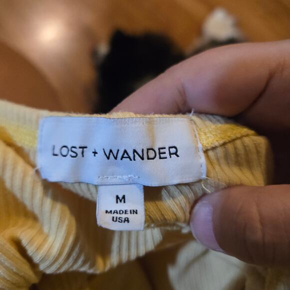 Lost + Wander M Yellow Ribbed Knit Midi Dress Adjustable Tie Front - Picture 8 of 9
